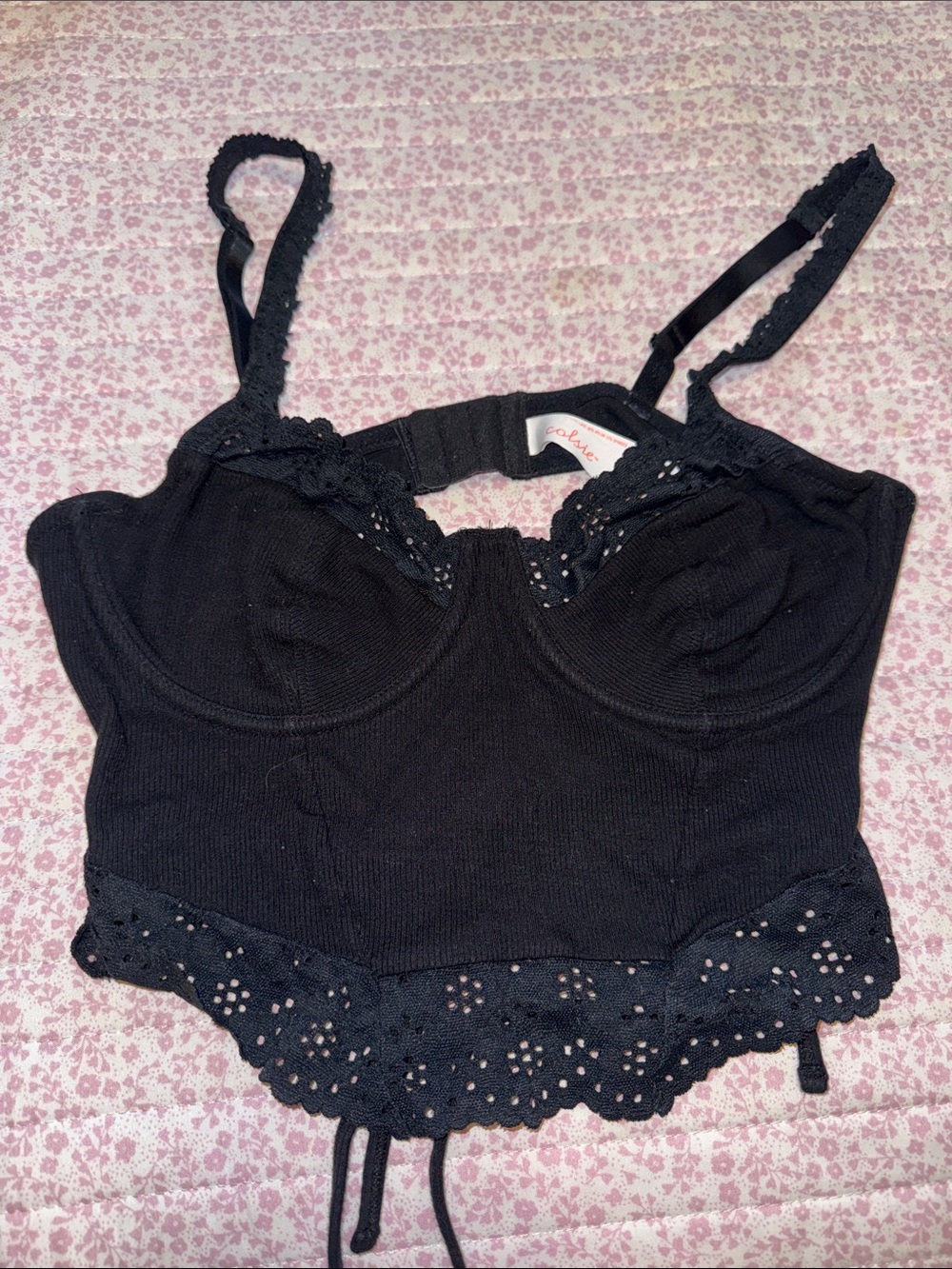 Colsie Black Lace-Trim Bustier Bralette